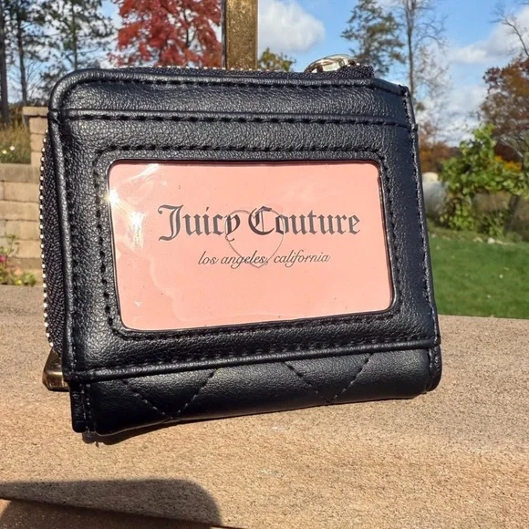 Juicy Couture Black Quilted Wallet with Gold Charms Faux Leather Exclusive - Picture 3 of 7